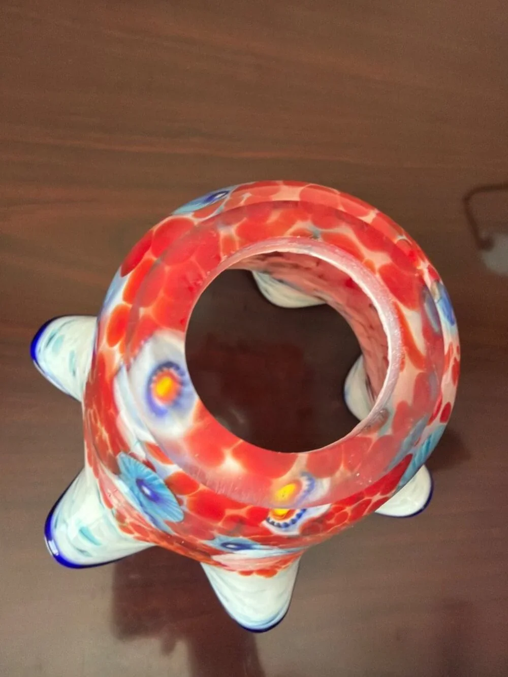 Hand Blown Murano Style Millefiori Art Glass Lamp Shade 1⅝" Fitter Ruffled Rim - Picture 5 of 10